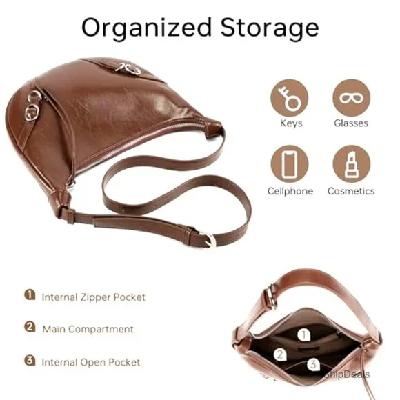 Vegan Leather Hobo Shoulder Bag Adjustable Strap Compact Travel Purse